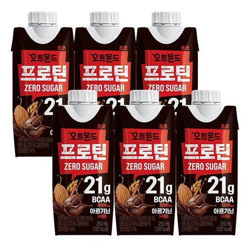 롯데칠성 오트몬드 프로틴 제로슈거 초코, 250ml, 6개