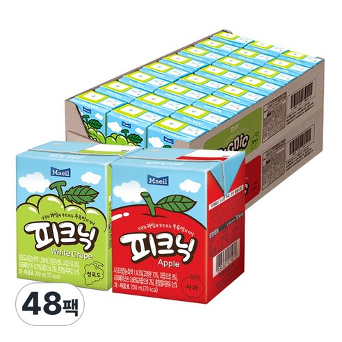 매일유업 피크닉 사과 200ml 24팩 + 피크닉 청포도 200ml 24팩