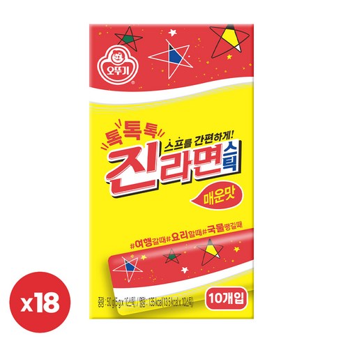 오뚜기 톡톡톡 진라면 스틱 매운맛(10T) 50g 18개, 50g, 18개