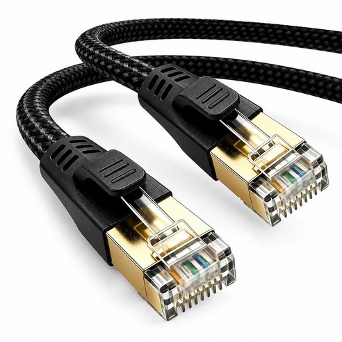 CAT8 초고속 평면 편조 랜케이블 RJ45 SFTP 차폐 인터넷 랜선 PC 공유기 게이밍용, 8m, 1개, 블랙