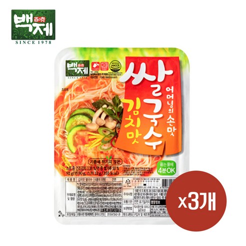 백제 쌀국수 김치맛, 92g, 3개