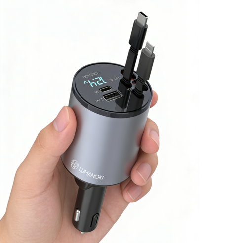 LUMANOKI 100W 4구 릴타입 차량용 고속충전기, 미니 C-Type+아이폰
