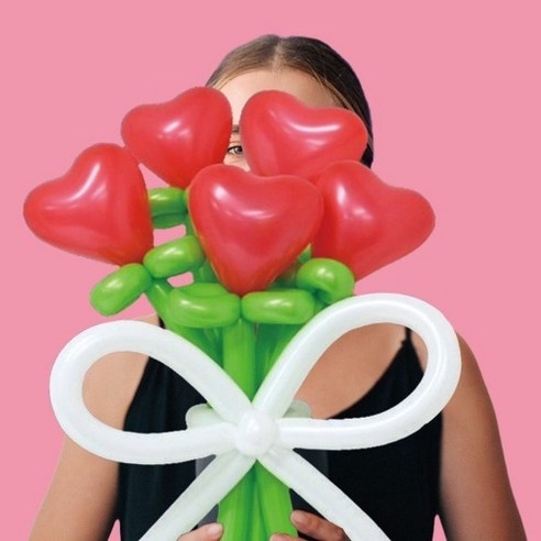 하트꽃다발풍선(5세트) 졸업식 생일 이벤트 DIY 하트 꽃다발풍선, 핑크
