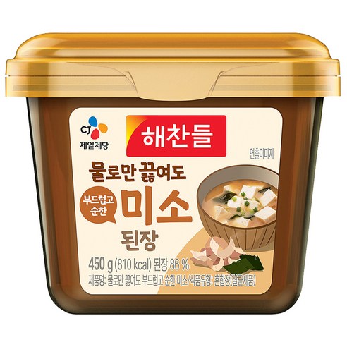 CJ 해찬들 물로만 끓여도 부드럽고 순한 미소된장, 450g, 7개