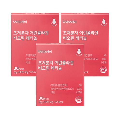 닥터오케이 초저분자 어린콜라겐 레티놀 펩타이드 비오틴 피쉬 콜라겐 식약처 HACCP 인증, 60g, 3세트