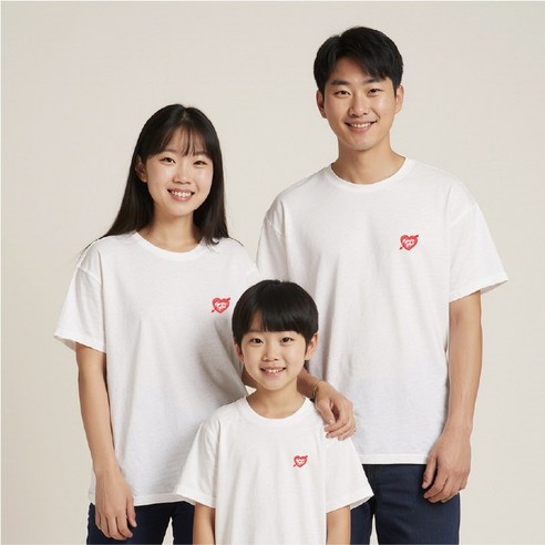 온어스샵 하트 가족티셔츠 가족여행티 패밀리룩 반팔티 가족사진의상