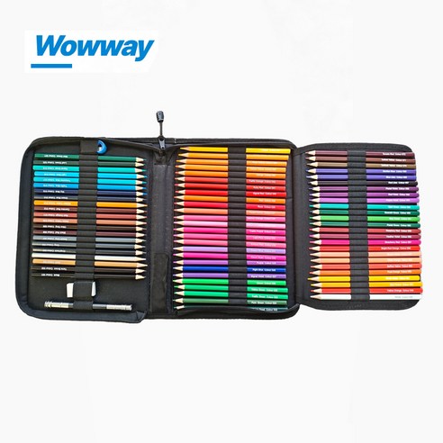 WOWWAY 유성 색연필 48/72색+펜대+연필깎이+지우개 컬러링북 고급미술용품 도구 파우치형, 1세트, 72색