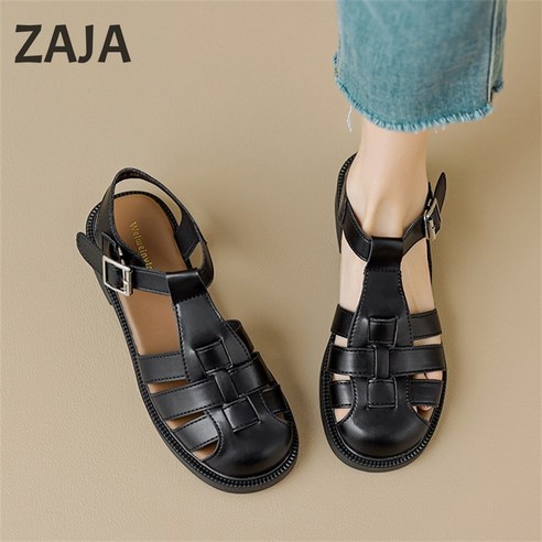 ZAJA 여성 발편한 꼬임 로마 샌들 피셔맨 짜임 스트랩 샌들 2cm