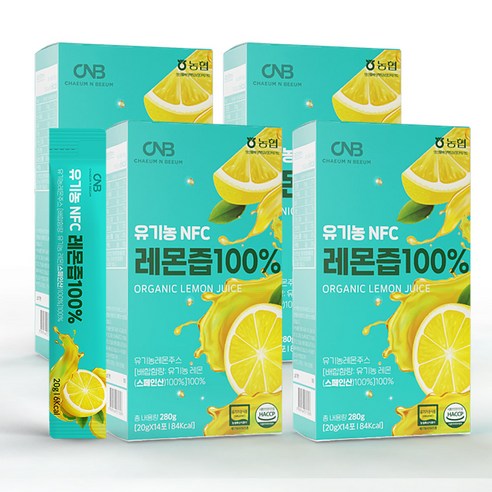 채움앤비움 유기농 NFC 레몬즙 100% 스틱 원액, 280g, 4박스