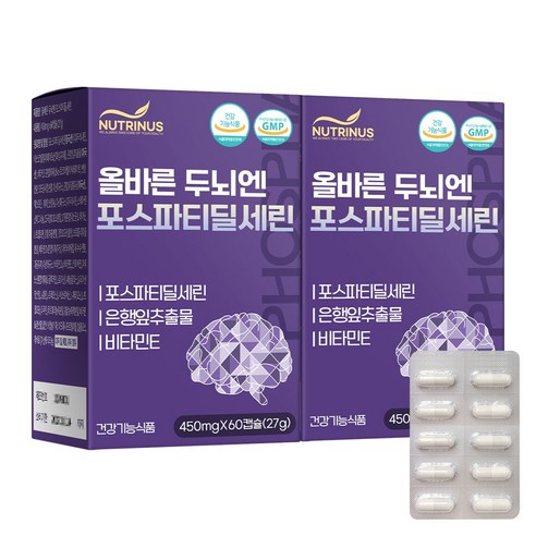 뉴트리너스 올바른 두뇌엔 포스파티딜세린 인지력 개선 PS 비타민E, 2개, 60정