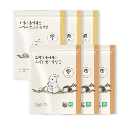 [앨리스] 토끼가 좋아하는 유기농 쌀스틱, 6개, 25g, 플레인 3개, 당근 3개