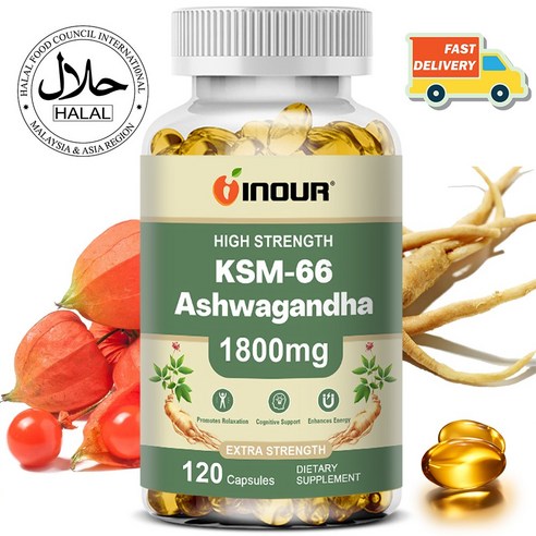 KSM-66 아슈와간다 1800mg 고함량 스트레스 케어 수면 영양제, 2개, 120정