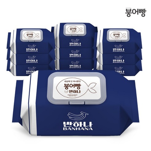 붕어빵X반하나 아기 물티슈 캡형 고평량, 20개, 70개입, 75g