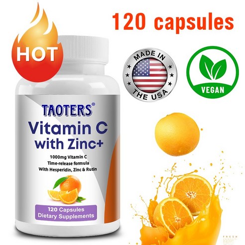 비타민C+아연캡슐 - 1000mg 비타민C 서방성 포뮬라로 헤스페리딘, 아연, 루틴 함유 - 관절지원, 면역지원, 항산화, 1개, 60회분