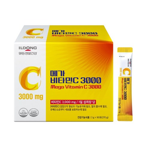 ILDONG 메가 비타민C 3000mg, 고함량 순수 비타민C 100% (3개월분), 1박스, 270g