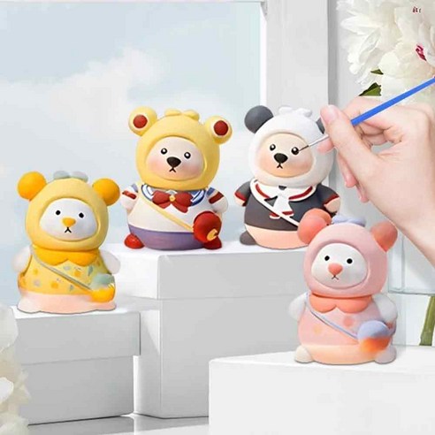 3D 인형 석고곰 색칠 키트, 1개, 아크릴물감 12색 C
