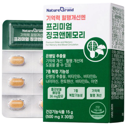 네이처그랜드 프리미엄 징코 메모리 1개월분 기억력개선 은행잎추출물, 3개, 30정