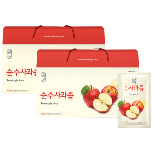 그린애 NFC착즙 사과100% 순수 사과즙 100ml  30팩 1+1 총 60팩 선물세트
