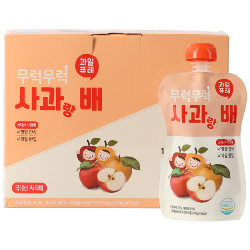 [박스판매] 무럭무럭 키즈죽, 과일퓨레 1박스 (고구마,단호박,옥수수,제주당근,사과랑배,망고랑바나나,푸룬고구마,바나나단호박 중 택1), 사과+배 혼합맛, 7개, 100g