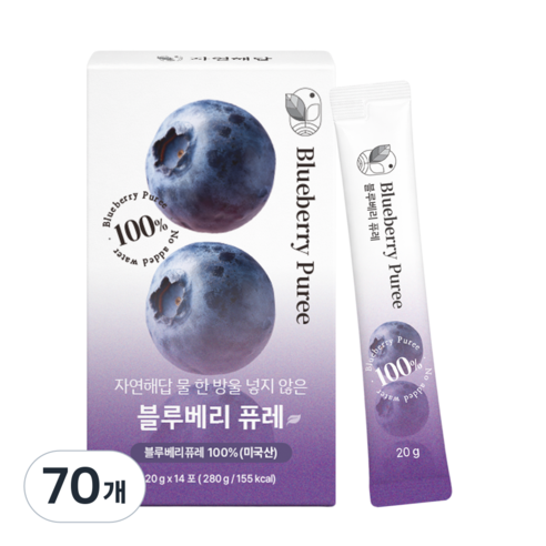 자연해답 물 한 방울 넣지 않은 블루베리 퓨레, 70개, 20g