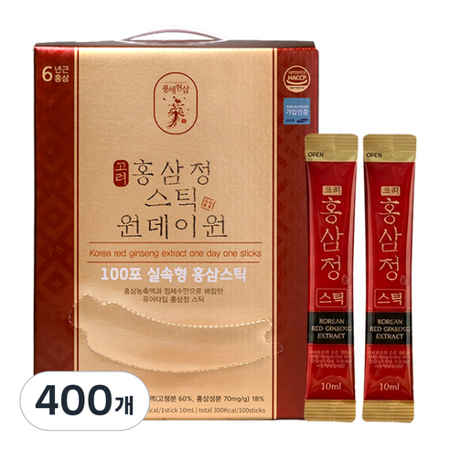 6년근 홍삼스틱 진세노사이드 1포당 11.8mg 원데이원타임 100포 [국내산]