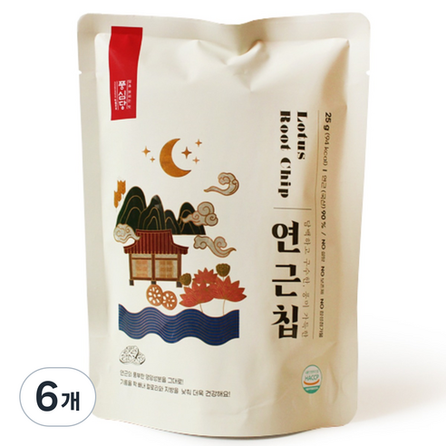 풍심당 국내산 연근칩, 저당간식, 인기과자, 회사 간식, 25g, 6개