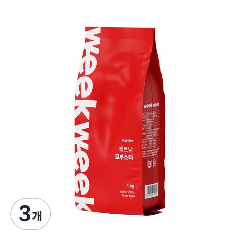 위크위크 고소한 베트남 로부스타 G1 원두 커피 홀빈, 3개, 1kg, 홀빈(분쇄안함)