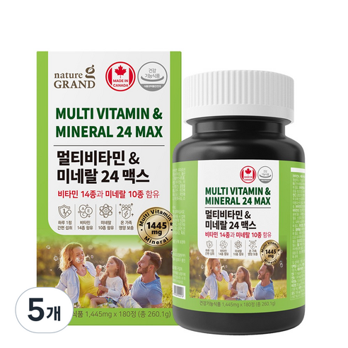 네이처그랜드 멀티비타민 & 미네랄 24 맥스 비타민14종 미네랄10종 약 6개월분, 5개, 180정