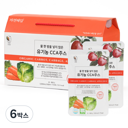 자연해답 유기농 CCA쥬스 양배추 당근 사과 NFC 착즙 원액, 6박스, 3L
