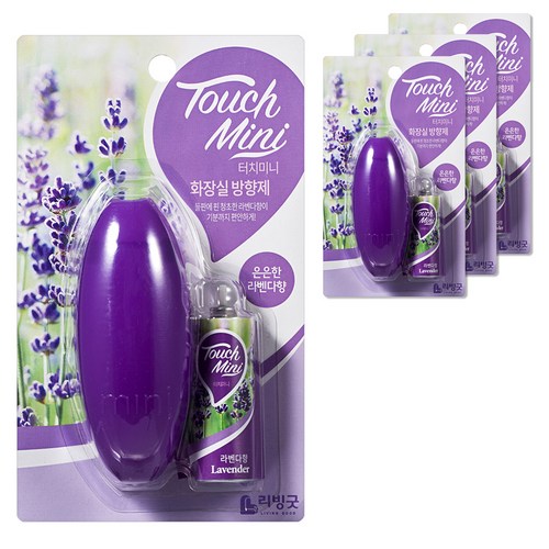 리빙굿 터치미니 화장실 방향제 세트 은은한 라벤다향 본품, 13ml, 4개