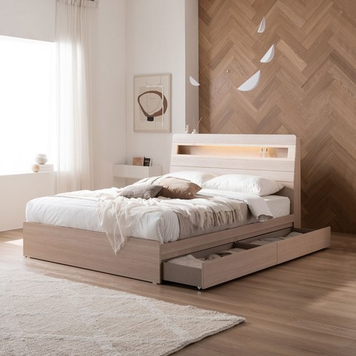 베드리움 슬립프렌드 LED 편백 서랍형 침대, 메이플, 슈퍼싱글(SS), NEW 코지슬립 유로탑 매트리스