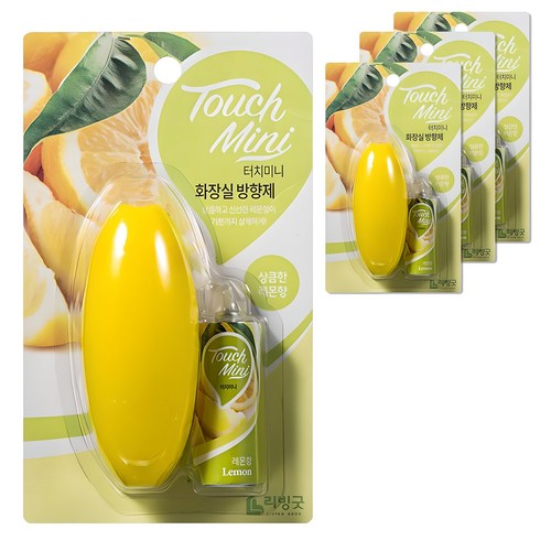 리빙굿 터치미니 화장실 방향제 상큼한 레몬향 본품, 4개, 26ml