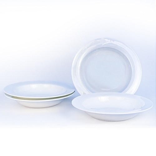 화이트 도자기 파스타볼 접시세트 4P 전자레인지 가능 심플 모던, 4개