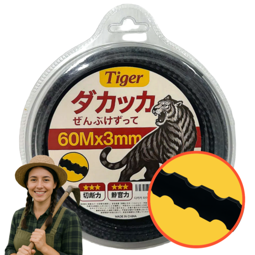 다카카 타이거 예초기 나일론 커터 톱날형 안전 줄날 60M x 3mm, 1개
