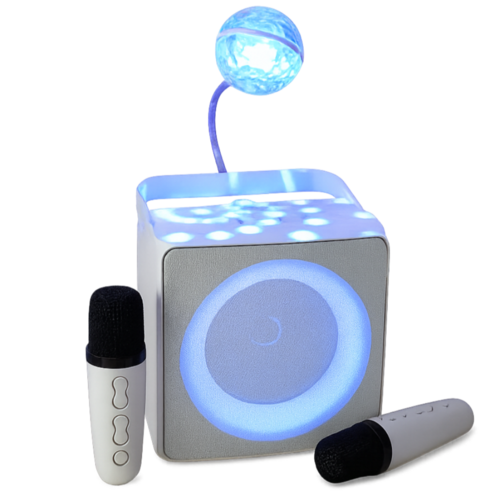 커먼플레이스 노래방 마이크 블루투스 듀얼 마이크 가정용 휴대용 미니 노래방 기계 30W 고출력 풍부한 사운드 + 미러볼 증정, 레인보우 미드나잇 블랙 + 미러볼