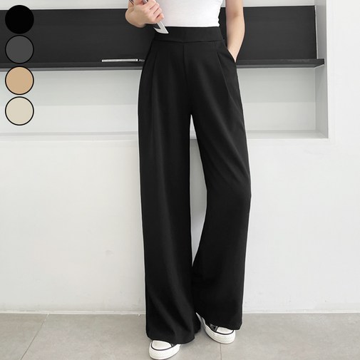 가비진 여성용 숏기본롱 기장선택 스판 좋은 핀턱 밴딩 일자 와이드 팬츠 키작녀 키큰녀 바지 빅사이즈까지