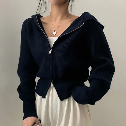 페이릿 여성용 베이직 도톰 투웨이지퍼 니트 집업