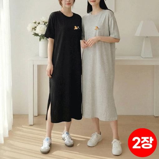 11 스타일아유 여성 하트 포인트 반팔 롱드레스 오버핏 데일리 이지웨어 OP2433