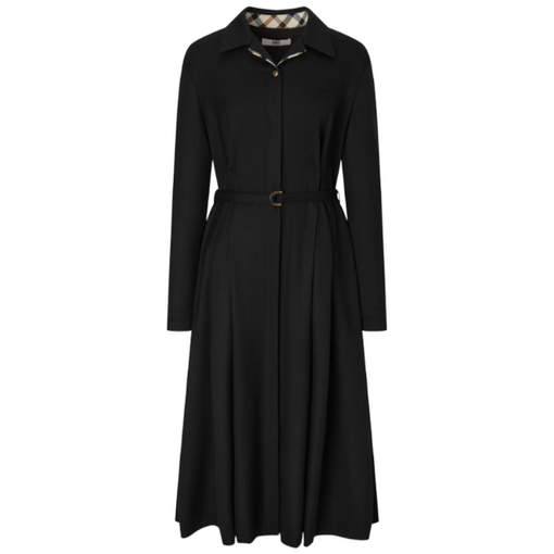 정품 품절임박 닥스 허리 스트랩 체크 소매 카라 포인트 여성 셔츠형 겨울 블랙 울 원피스