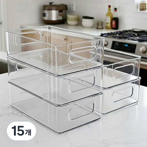 호이호프 적층 가능한 깔끔수납 다용도 수납 정리함, 15개, 투명