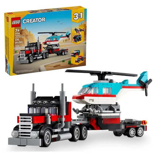 LEGO 31146 創意百變三合一系列, 平板卡車和直升機 Flatbed Truck with Helicopter, 1盒