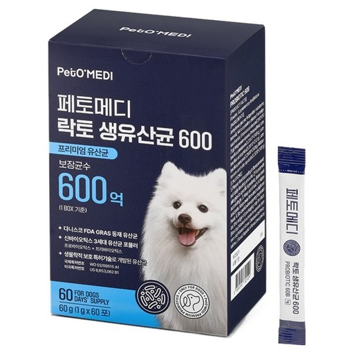 페토메디 강아지 락토 생유산균 600 영양제 60포