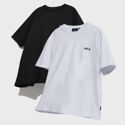yale 男女通用 16支精梳棉 小拱形寬鬆版型 短袖T恤 2件組, WHITE + BLACK