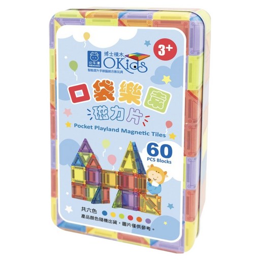 OKids 博士積木 口袋樂園磁力片 60片, 多色, 1套