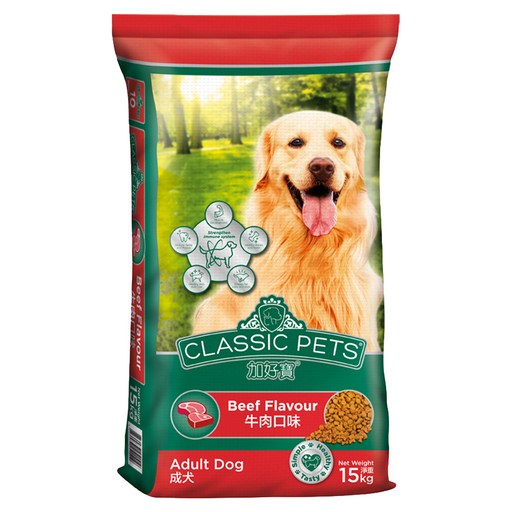 CLASSIC PETS 加好寶 成犬/中大型犬專用 乾狗糧, 15kg, 1袋, 牛肉口味