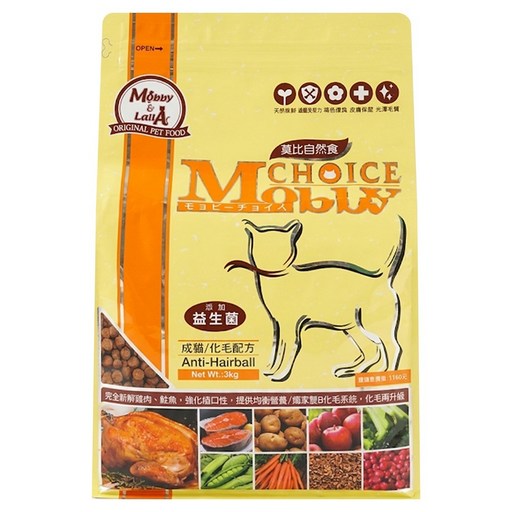 Mobby 莫比 成貓用 化毛專用配方 乾飼料, 雞肉米, 3kg, 1袋