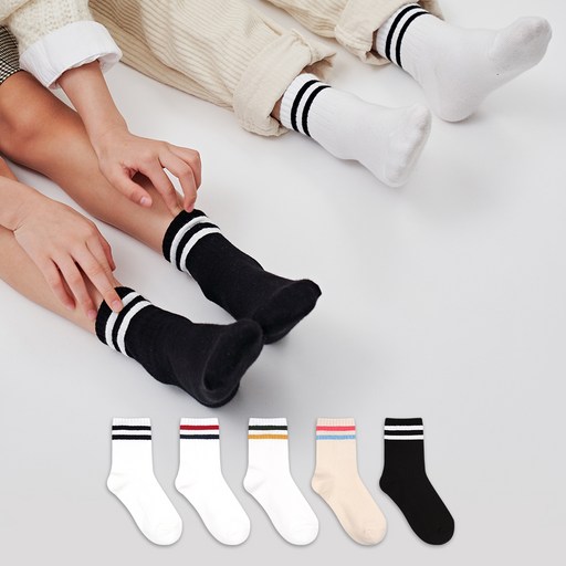 GGRN 아동용 키즈 캐주얼 크루 양말 5켤레 세트로 완성하는 스타일 있는 어린이룩
