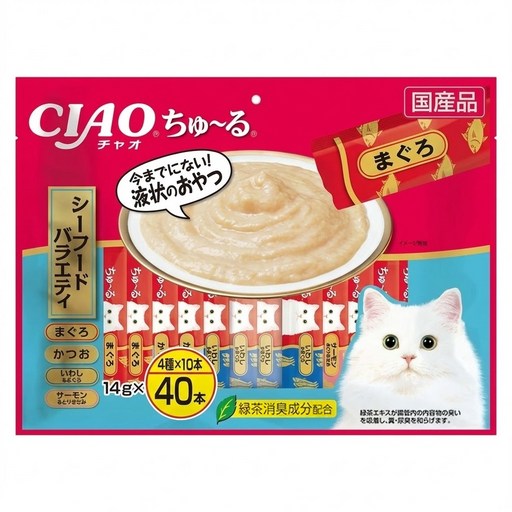 CIAO 啾嚕肉泥 海鮮綜合口味, 鮪魚、鰹魚、鮪魚 + 丁香魚、雞肉 + 鮭魚, 560g, 1袋