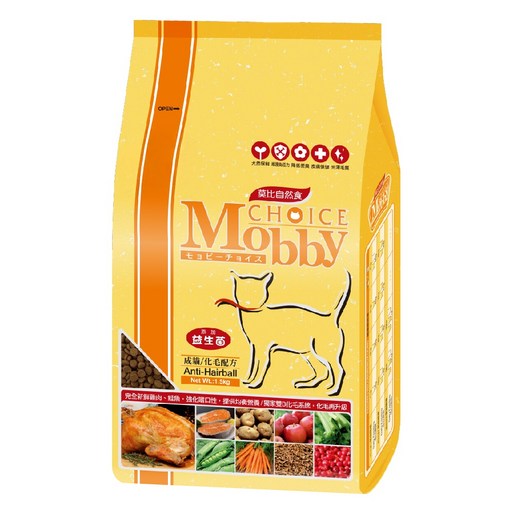 Mobby 莫比 成貓 化毛配方 乾飼料, 雞肉米, 1.5kg, 1袋