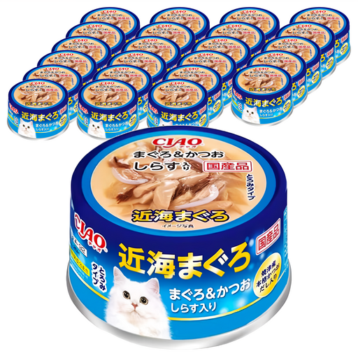 INABA CIAO 啾嚕 近海罐, 80g, 24罐, 鰹魚 + 吻仔魚
